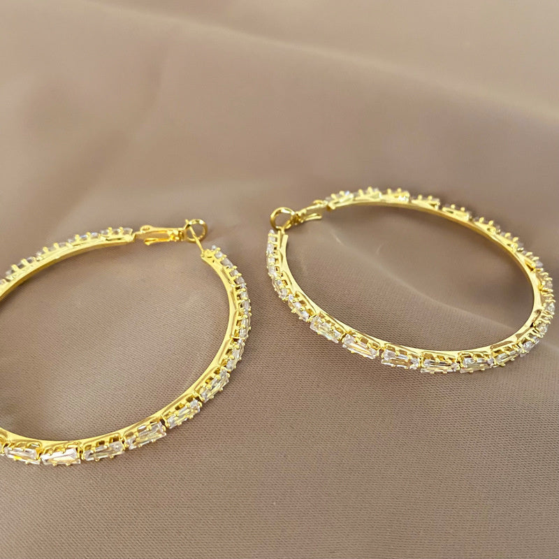 Special-interest Design Advanced Sense Shiny Diamond-encrusted Big Circle Earrings