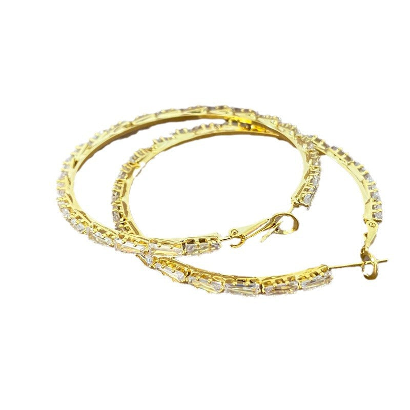 Special-interest Design Advanced Sense Shiny Diamond-encrusted Big Circle Earrings