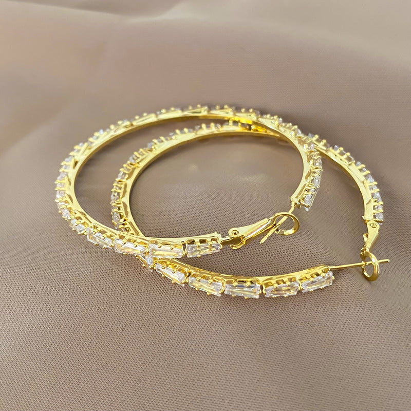 Special-interest Design Advanced Sense Shiny Diamond-encrusted Big Circle Earrings