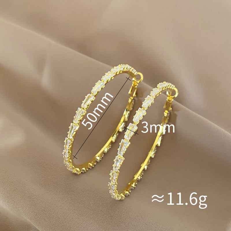 Special-interest Design Advanced Sense Shiny Diamond-encrusted Big Circle Earrings